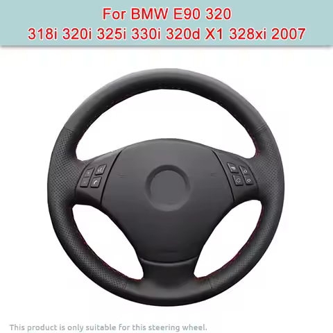 DIY Hand-stitched Black Napa Leather Steering Wheel Cover for BMW E90 320 318i 320i 325i 330i 320d X