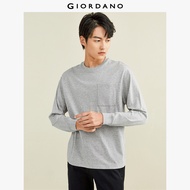 GIORDANO ผู้ชาย  เสื้อยืด 100% Cotton เสื้อยืดคอกลม กระเป๋าเดี่ยว แขนยาว แฟชั่นเรียบง่าย ลำลอง เสื้อ