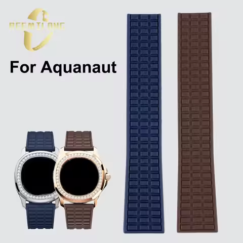 Silicone rubber watch strap 19mm plaid waterproof black blue brown men's watchband For Patek Philipp