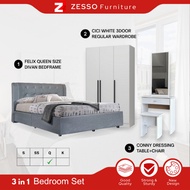 Zesso Bedroom Set Wardrobe / Divan Bed / Katil Murah / Bedroom Set / Set Bilik/Almari
