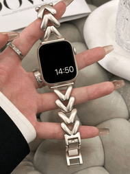 1入組男女皆宜米色豪華金屬鍊條錶帶，適用於 Apple Watch 系列 42mm、38mm、40mm、41mm、44mm、45mm、49mm 時尚智慧手錶更換腕帶，適用於 Series Ultra SE 8 7 6 5 4 3 2 1，Smart Watch Strap Compatible With Apple Watch Band Bracelet Watchbands Compatible With Apple Watch Strap Accessories