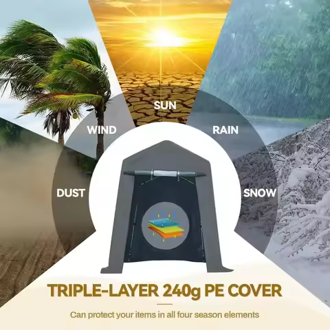 [New Arrival, Limited Stock!]6X8 ft Outdoor Portable Storage Shelter Shed with 2 Rolled up Zipper Do