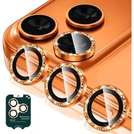 Cosmic Orange Fashion Diamond Lens Tempered Glass Protect For iPhone 17Air 17 16 15 14 13 12 11 Pro 