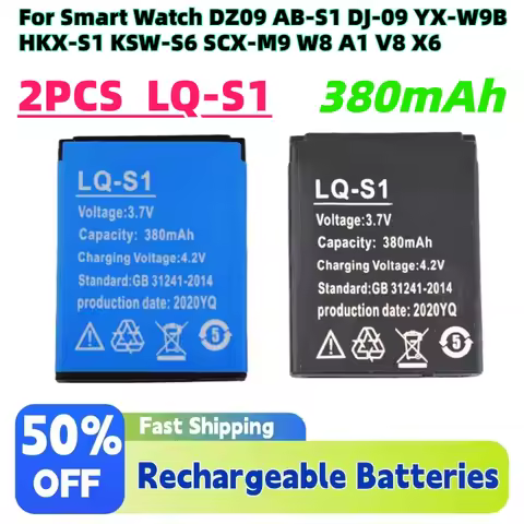 2PCS 3.7V 380mAh LQ-S1 Battery for Smart Watch DZ09 AB-S1 DJ-09 YX-W9B HKX-S1 KSW-S6 SCX-M9 W8 A1 V8
