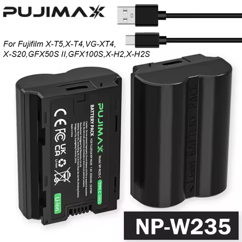 PUJIMAX 2600mAh NP-W235 NP W235 Battery USB-C Rechargeable Camera Battery For Fujifilm X-T5 X-T4 GFX