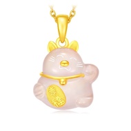CHOW TAI FOOK 999.9 Pure Gold Pendant with Chalcedony -《幸福》Fortune Cat R19018