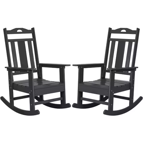 Outdoor Rocking Chairs Set of 2, HDPE All Weather Resistant Rocking Chair for Porch, Oversized Patio
