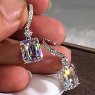 ♣ﺴ✢10K White Gold Women Drop Clip Earrings Hook Moissanite Diamonds 3 Carat Emerald Rectangle Weddin