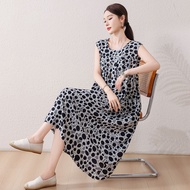 High-end Floral Cotton Silk Dress For Women Summer Mother Skirt 40 To 50 Years Old Artificial Cotton