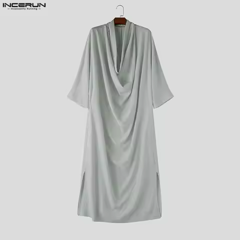 INCERUN Men's Muslim Kaftan Solid Color 3/4 Sleeve Vintage Robes For Man Caftan Oversize Loose 2026