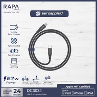RAPAtech Cable Charger For iphone Supports MFi Usb C to Lighting Fast Charging 27w
