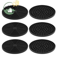 Black Round Silicone Rubber Drink Coasters (Set of 6) Non-Slip Perfect for Homes & Bars