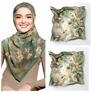 Hijab segi empat motif flower abstrak hijau sage toska wardah ekslusive kerudung Digital printing su