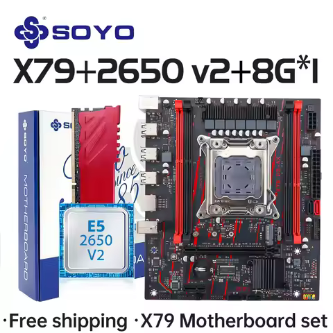SOYO X79 Game Motherboard LGA 2011 Set with E5 2650 V2 CPU 8G*1 DDR3 ECC RAM Memory M.2 NAME Compute