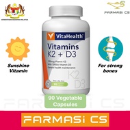 Vitahealth Vitamins K2 + D3 90 Vegetable Capsules EXP:01/2026 [ sunshine vitamin K2+D3 plus strengthen bone teeth ]