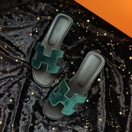 Hermes涼拖愛馬仕綠絲絨Oran平底H拖鞋 36.5碼