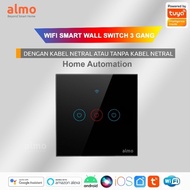 ALMO Tuya Wifi Smart Switch EU 3 Gang Black Home Automation IoT Switch