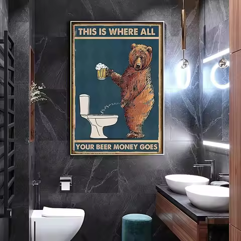 Your Beer Money Goes Canvas Painting Grumpy Bear Drinking Beer Posters Prints Wall Art Pictures for 