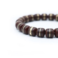 原創設計一線藥師植鞣牛皮鑲嵌手鐲配飾文玩櫪木皮珠手串