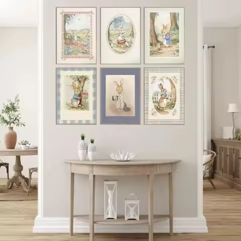 Beatrix Potter Style Bunny Poster Classic Vintage Peter Rabbit Wall Decor Children's Room Decoration