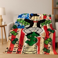 Rich Cartoon Monopoly Dollar Game Money Flannel Blanket,Cozy Soft Throw Blanket for Home Bedroom Bed