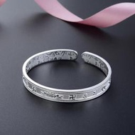 【預購商品-JJ115】S9999足銀復古風雕花金剛經活口女士優雅手環~抗過敏