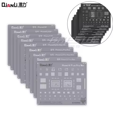 QIANLI BGA Reballing Stencil Kit For iPhone 15 14 13 12 11 Pro Max XS Max XR X 8P 8 7P 7 6s 6 Black 