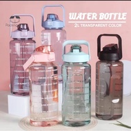 2000ml Transparent Colour Sports Water Bottle 2L With Straw scale Big Bottle