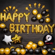 55Pcs/Set Black Gold Happy Birthday Balloon Set Pentagram Home decoration Birthday Party Decor