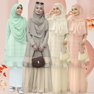 Baju Kurung Moden  Kebarung Plaid Peplum Baju Labuh Moden Mesh Kurung Muslimah Baju Nikah Perempuan 