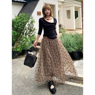 กระโปรงตาข่ายสำหรับผู้หญิงประดับตกแต่งดอกผีเสื้อพริ้ว กระโปรงชีฟองลายดอกไม้เล็ก ๆ กระโปรงแฟรี่