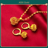 ASIXGOLD Barang Kemas Emas Wanita 2 dalam 1 Set Bola Bunga Bertuah Emas Korea 916 Anting-Anting Kalung Emas Bangkok Wanita /Women's Gold Jewelry 2 in 1 Set Lucky Flower Ball Korean Gold 916 Earrings Bangkok Gold Necklace Women