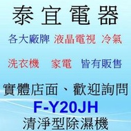 【泰宜】Panasonic國際 F-Y20JH 清淨型 雙重除濕機 10L【另有RD-200HH1/DW-L10FT】