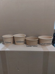 Tô giấy Kraft 750ml salad (Dạng thấp) Set 25-50 cái kèm nắp