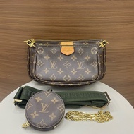 LV路易威登｜五合一 老花 綠色肩帶