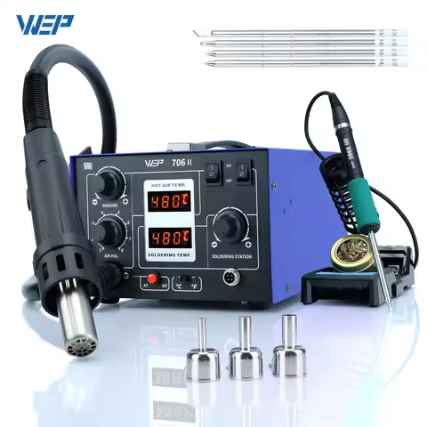 WEP T12 Soldering Station with Blower Hot Air Gun BGA SMD Desoldering 2-IN-1 LED Digital Display 706