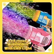 132 Holes Bubble Gun With LED Light Free Bubble solution Rechargeable Battery