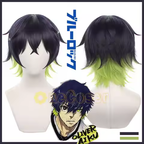 IN STOCK Anime Blue Lock Oliver Aiku Cosplay Wig Black Mix Purple Green Short Hair Team Neo Egoist L