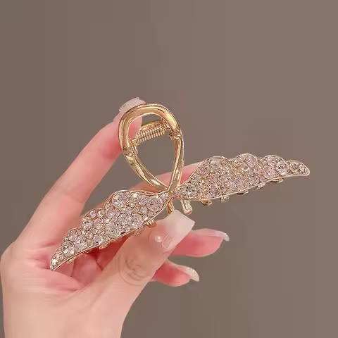 VANIKA Luxury Full Rhinestone Wing Hair Claw Elegant Metal Hairpins Ponytail Claw Clip For Women Gir
