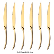 new 6Pcs Stainless Steel Gold Steak Knife Sharp Table Knives Set Restaurant Cutlery Dinner Knife Mir