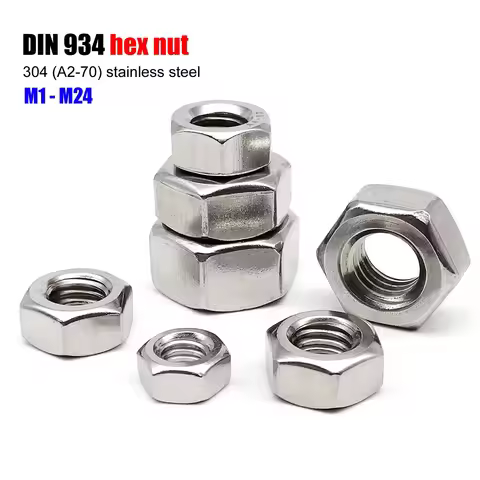 M1 M1.2 M1.4 M1.6 M2 M2.5 M3 M3.5 M4 M5 M6 M8 M10 M12 M16 M20 M24 DIN934 304 Stainless Steel Hex Hex