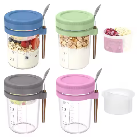 Overnight Oats Container with Lid and Spoon 450ML Airtight Oatmeal Container with Scale Portable Fru