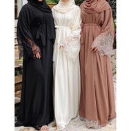 (PRELOVED) MALAIQA LACE ABAYA OFF WHITE FREE SIZE