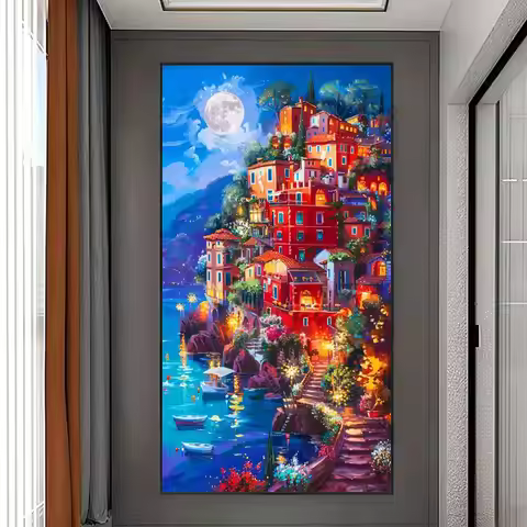 HUACAN New Arrivals Big Size Diamond Mosaic House Moon Diamond Painting Embroidery Landscape Wall De
