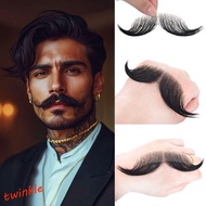 TWINKLE1 Makeup Fake Beard, Real Hair Handmade Human Hair Beard, Eight Character Natural Black Invis