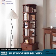 DF 360° Rotating Bookshelf - Solid Wood Mobile Floor Bookcase with Corner Design, Wall-Leaning Stora
