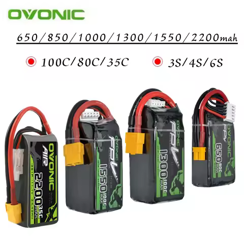 HOT OVONIC 650/850/1000/1300/1550/2200mAh 100/80/35C 3S/4S/6S Lipo Battery For RC Helicopter Quadcop