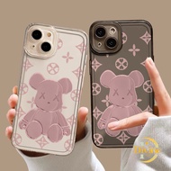 MERAH Casing Fierce pink beariphone Transparent Soft Case Fashion Suitable for iPhone 11 12 13 14 15