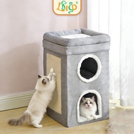 LDECO 3-Tier Cat House & Bed - Built-in Scratcher Space Saving Cat Furniture for HDB Kittens & Adult