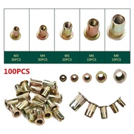 100pcs Rivet Nut Bolt M3 M4 M5 M6 M8 Carbon Steel 100 - JR10